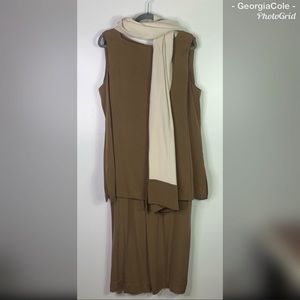 LAFAYETTE 148 Tan Silk Sleeveless Top Pants Scarf